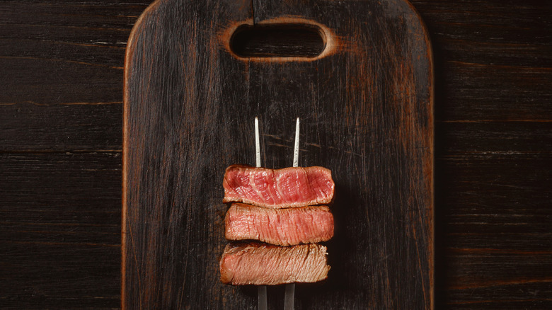 Steak on board at steakhouse