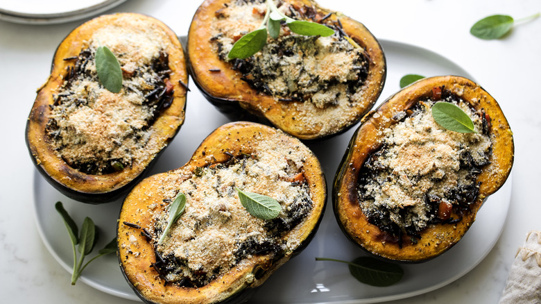 4 stuffed kabocha squash pieces