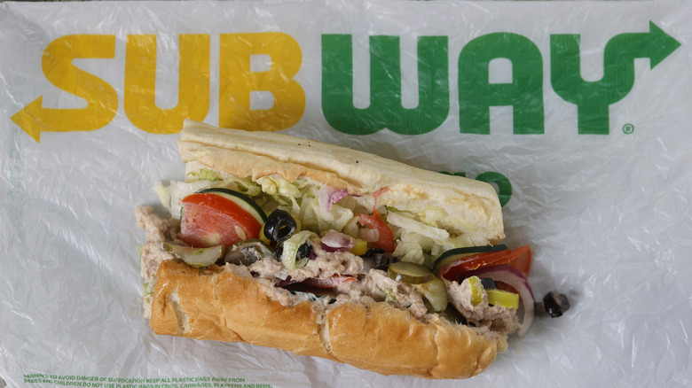 Subway tuna sandwich on a Subway wrapper