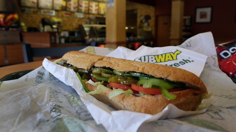 An unwrapped Subway sandwich