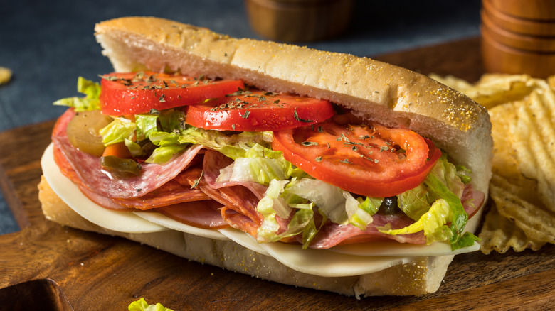 A well-seasoned sub sandwich
