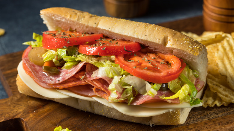 A well-seasoned sub sandwich