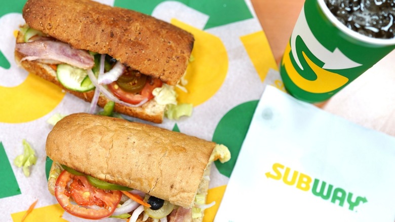 Subway sandwiches and drink