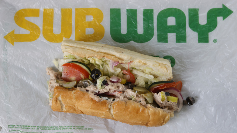 Subway tuna sandwich on wrapper