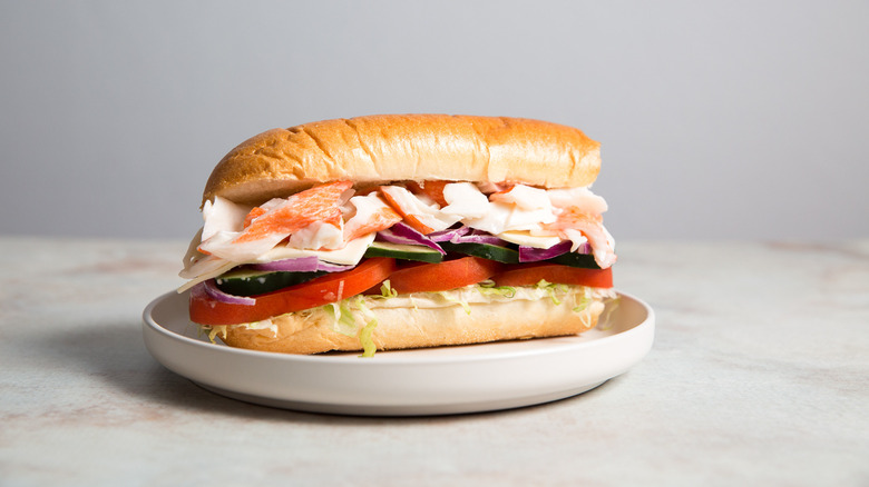Subway seafood sandwich on plate
