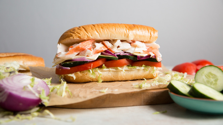Subway Seafood Sensation sub served on table