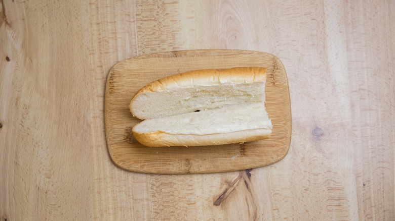 sliced roll on cutting board