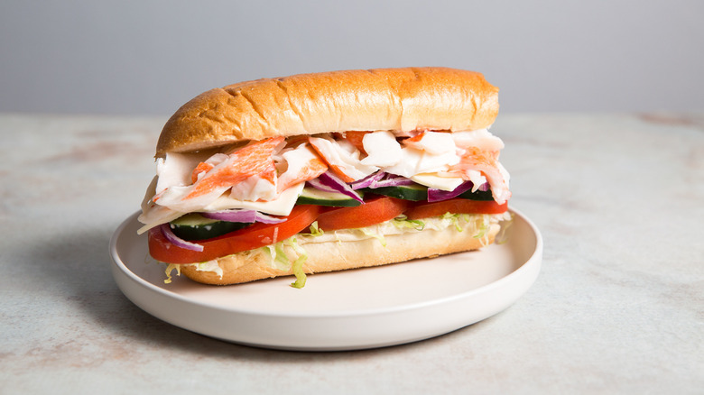 seafood sub served on table