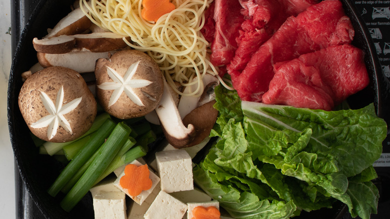 chopped vegetables for sukiyaki
