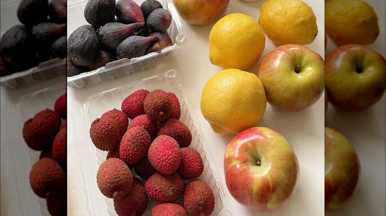 Colorful fruits on white table