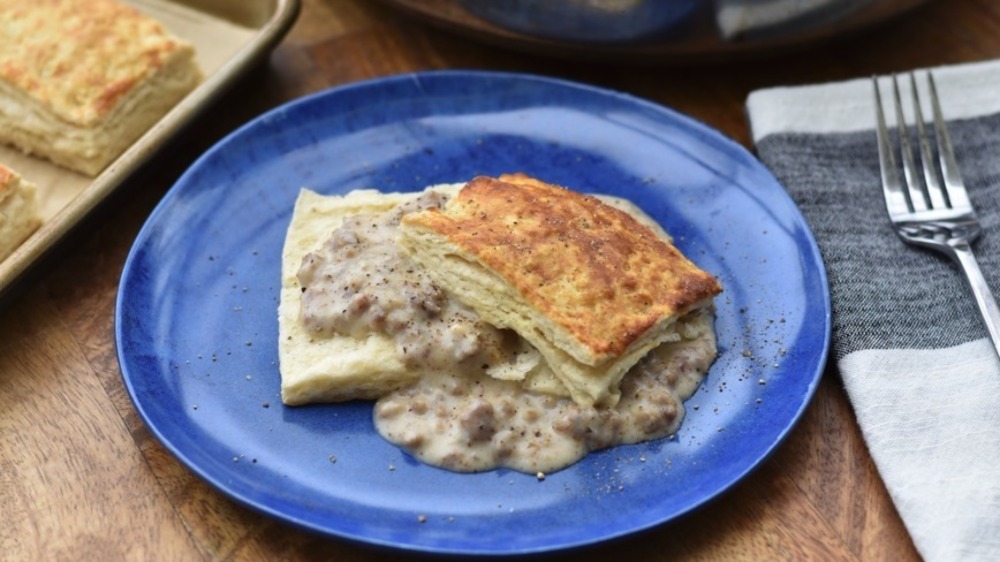 biscuits and gravy on plate