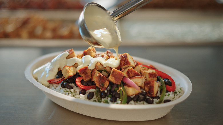 Queso Blanco on burrito bowl