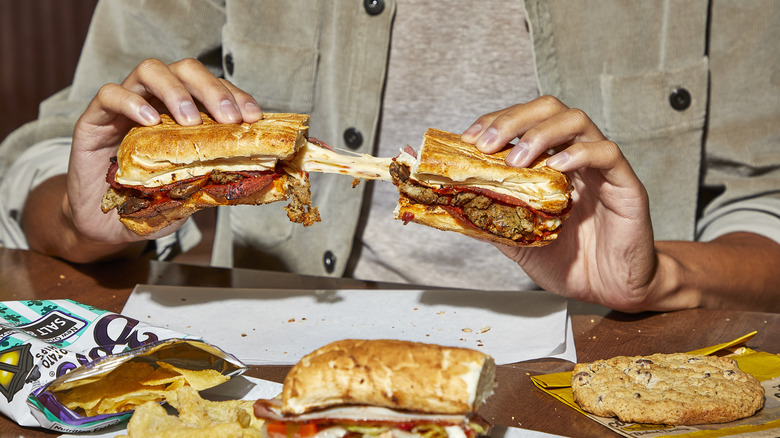 Person holding Potbelly Pizza Melt