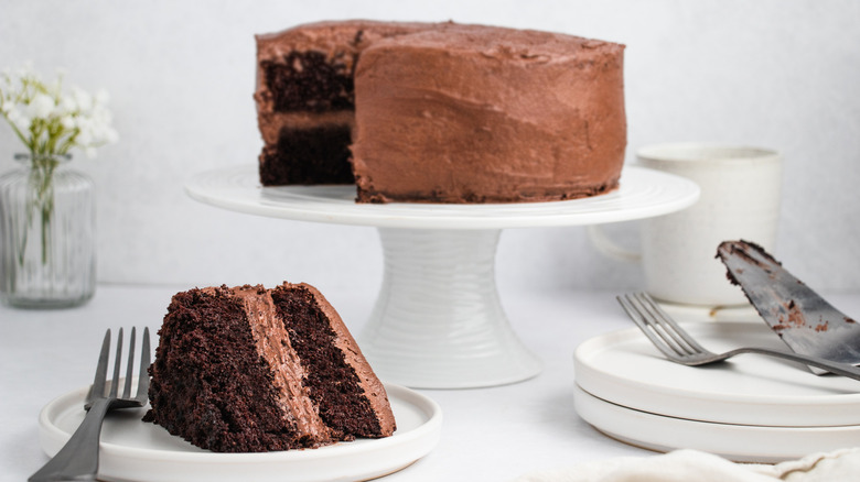 A gluten-free super moist chocolate cake served