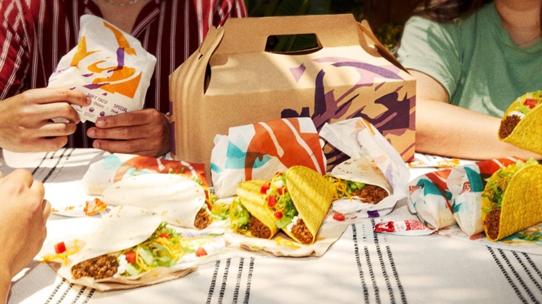 Taco Bell party pack spread out on a table