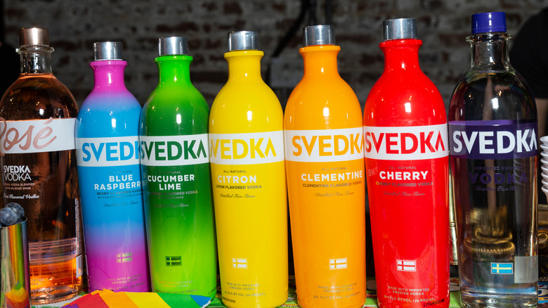 rainbow row of svedka bottles