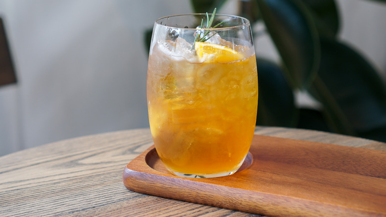 Iced tea on brown wood