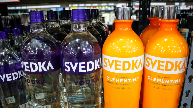 display of Svedka vodka on sale at grocery store