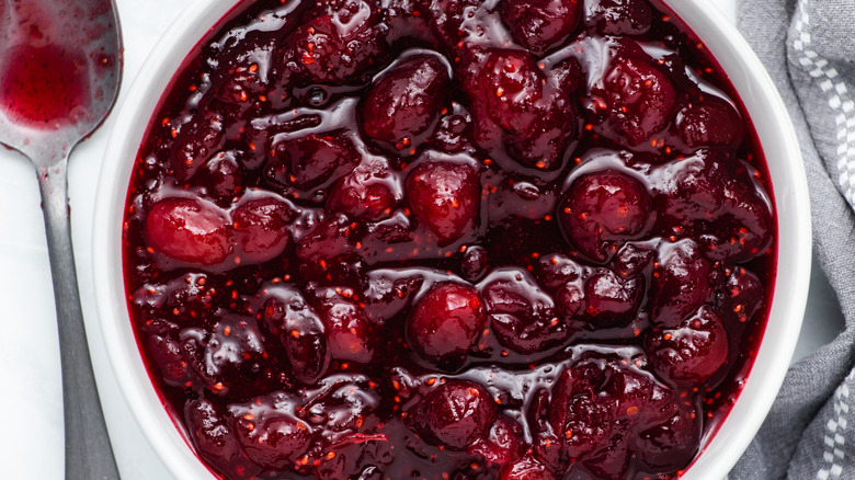 cranberry sauce in white bowl