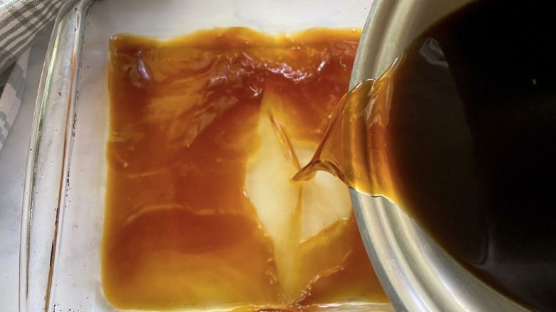 pouring mixture into baking dish