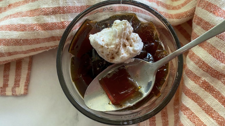 coffee jelly topped with whipped cream