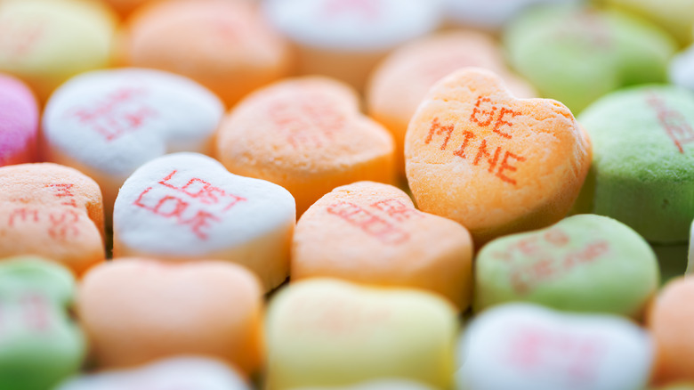 Candy message hearts in different colors