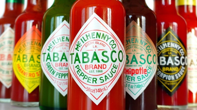 Bottles of Tabasco hot sauces