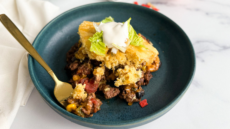 ground beef with cornbread topping