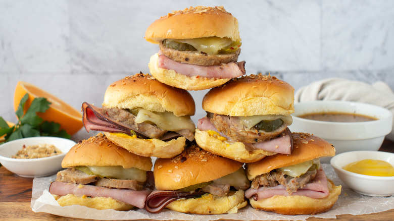 Cuban sliders stacked into pyramid