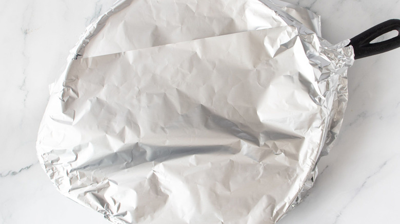 Skillet covered in foil
