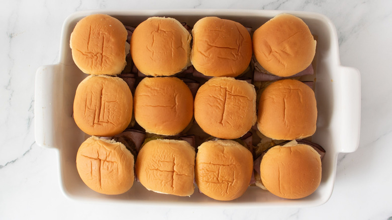 Sliders in baking dish