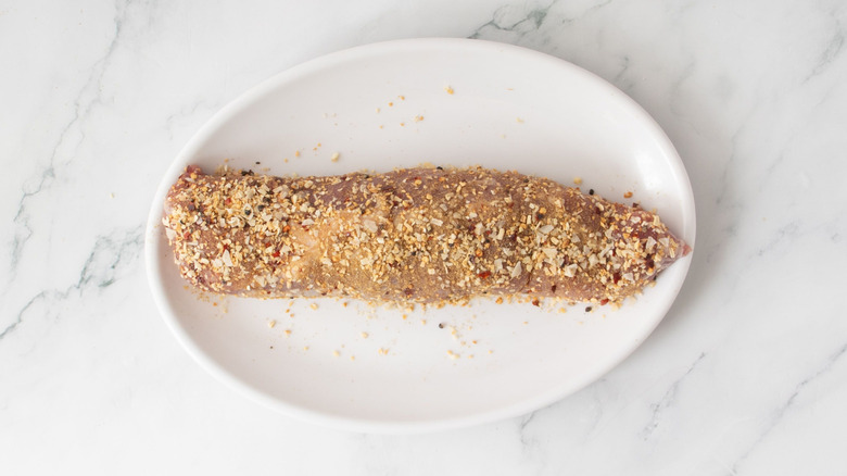 Seasoned pork tenderloin on plate