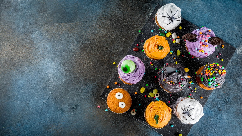 Halloween cupcakes on slate