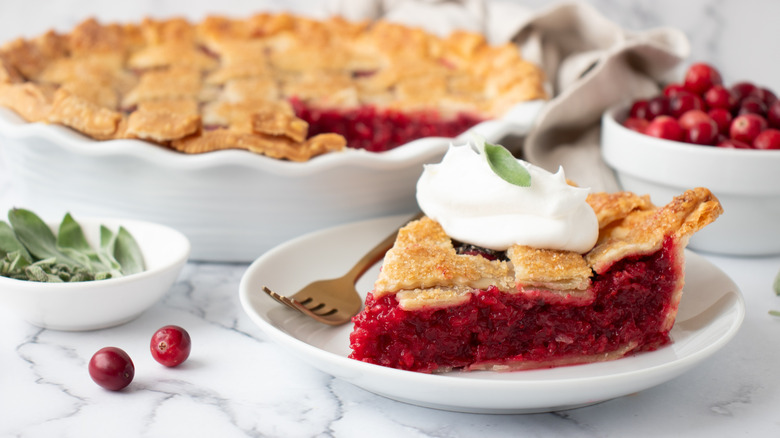 cranberry pie slice with cream