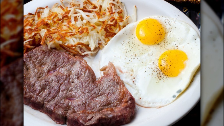 Steak, eggs, hash browns
