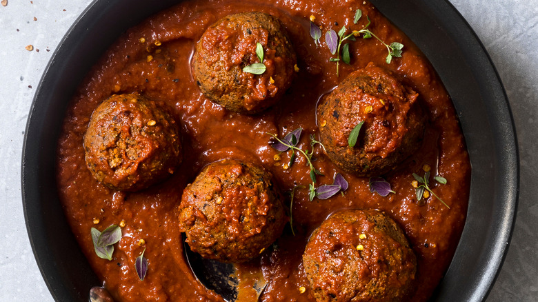 Tempeh meatless balls in sauce