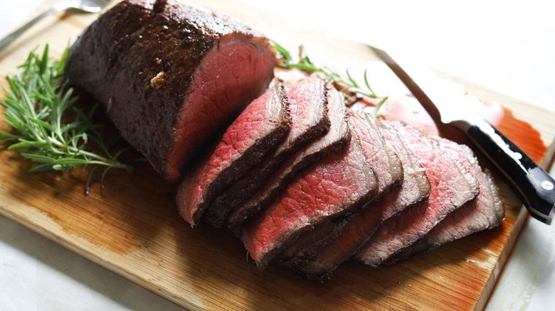 roast beef on cutting board