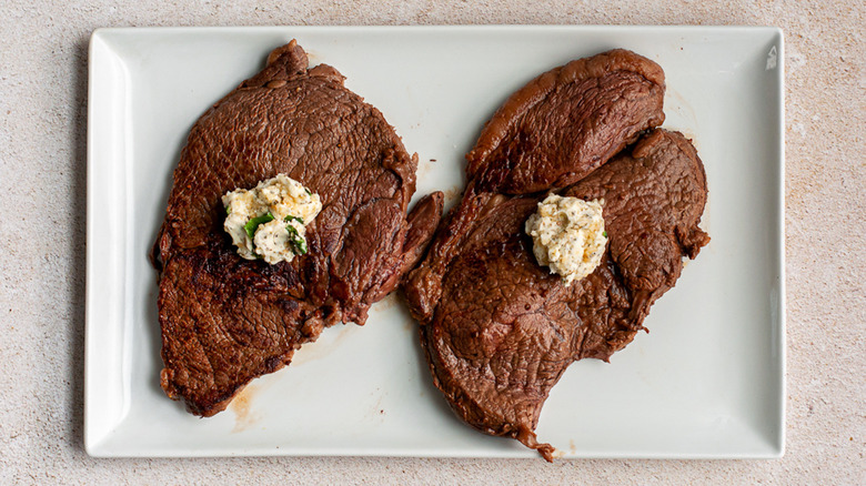 sirloin steak on platter