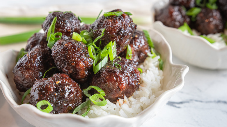 teriyaki meatballs with rice