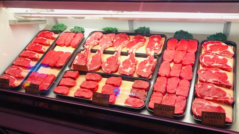 A steak display case at Texas Roadhouse restaurant.