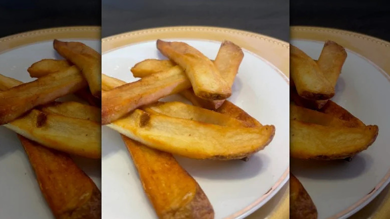 Steak fries from Texas Roadhouse on a white plate