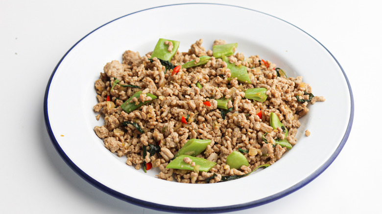 thai basil pork on plate 