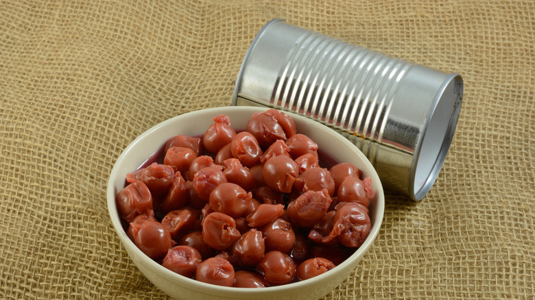 bowl of canned cherries