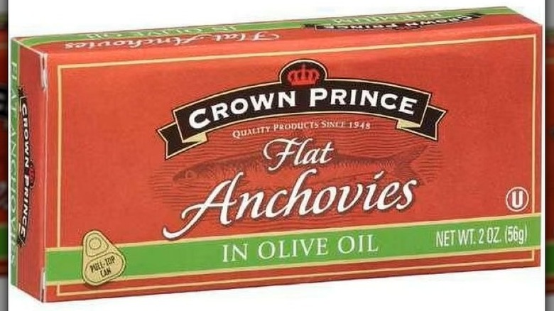 Boxed tin of Crown Prince anchovies