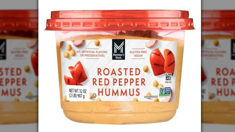 Clear container of Member's Mark roasted red pepper hummus