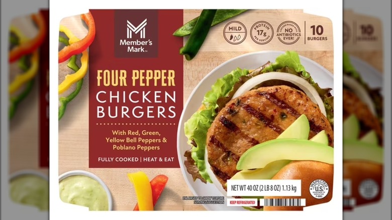 Package with pepper seasoned chicken burgers