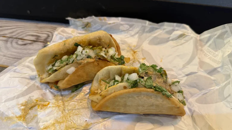 a pair of Taco Bell Fajita Street Chalupas