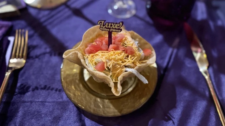 a Mini Taco Bell Taco Salad on a fancy place setting