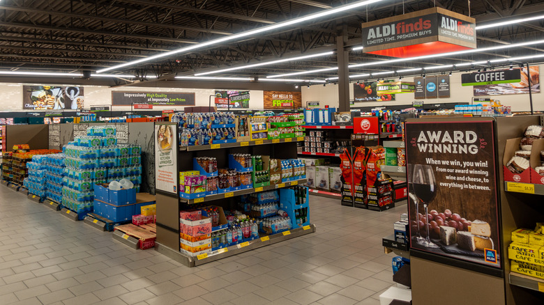 Grocery aisles in Aldi store