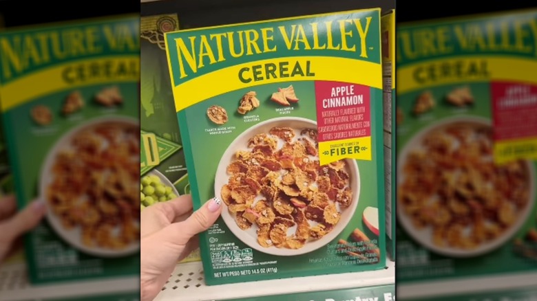 Hand holding Nature Valley apple cinnamon cereal